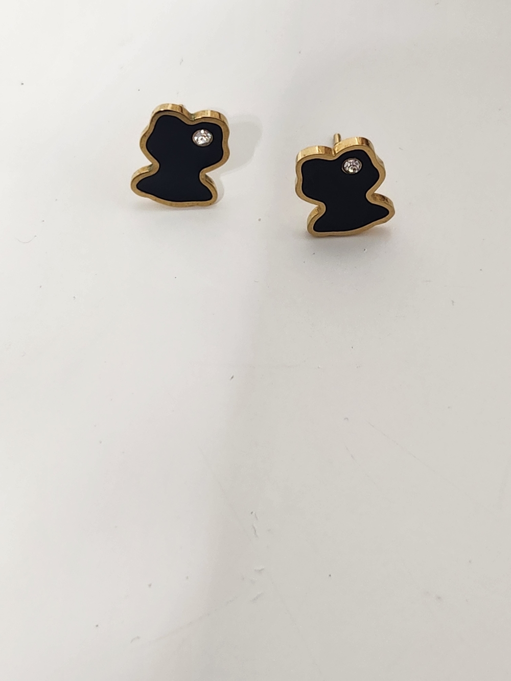 Tous Gold-Tone Black Enamel Animal Silhouette Stud Earrings with Crystal